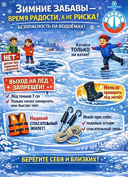 Зимние забавы — время радости, а не риска! ОСВОД напоминает о безопасности на водоемах